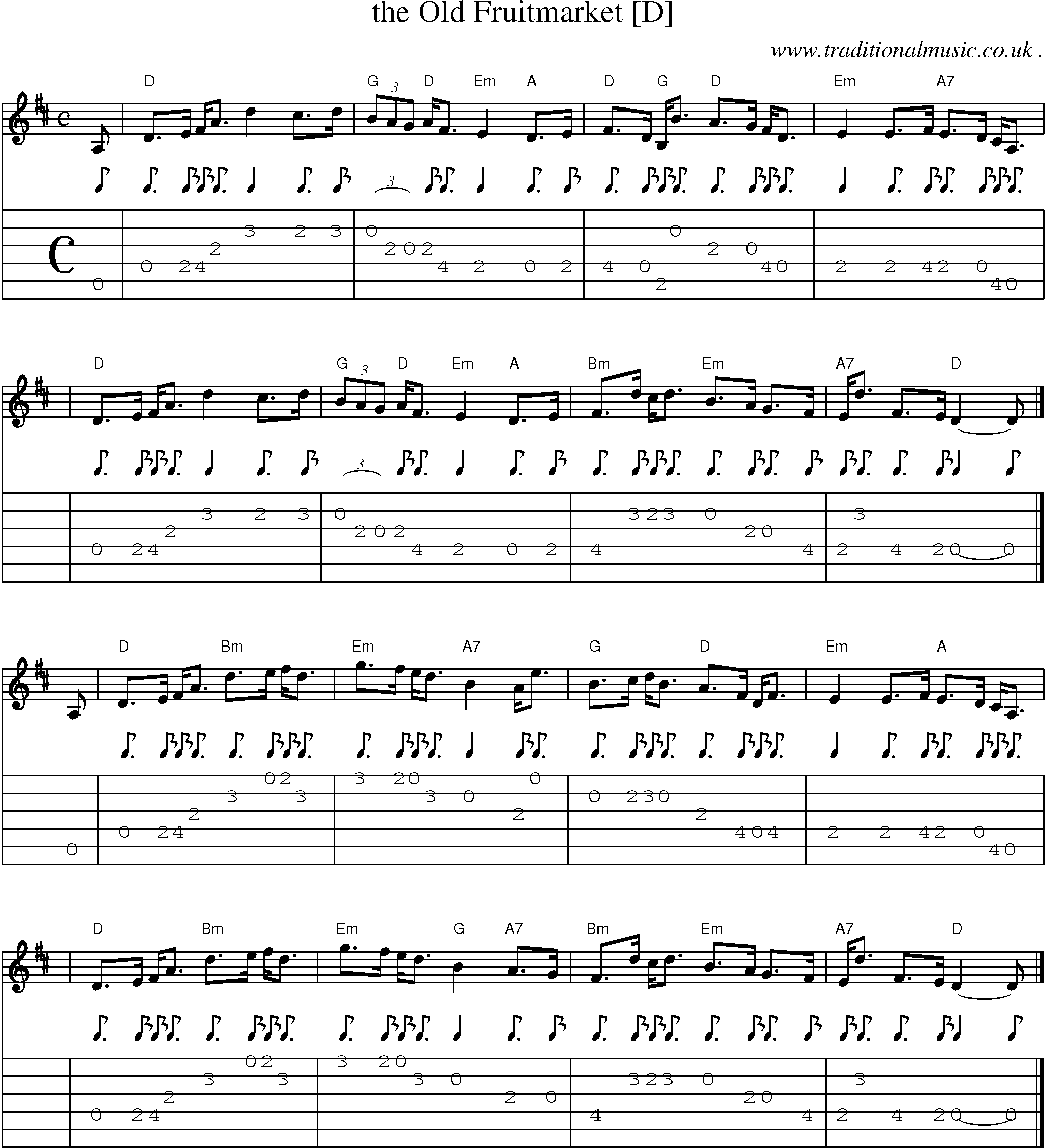 Sheet-music  score, Chords and Guitar Tabs for The Old Fruitmarket [d]
